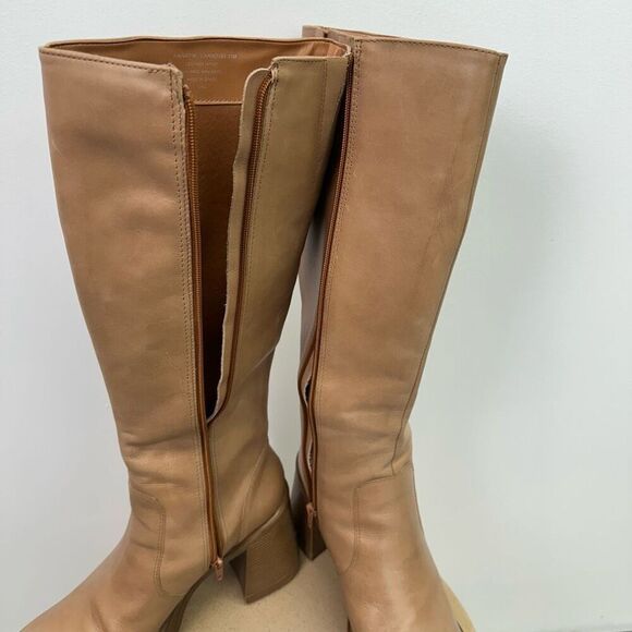 Steve Madden Fanatik Women’s Tan Leather Chunky Stacked Block Heel Below the Kne - Picture 8 of 14